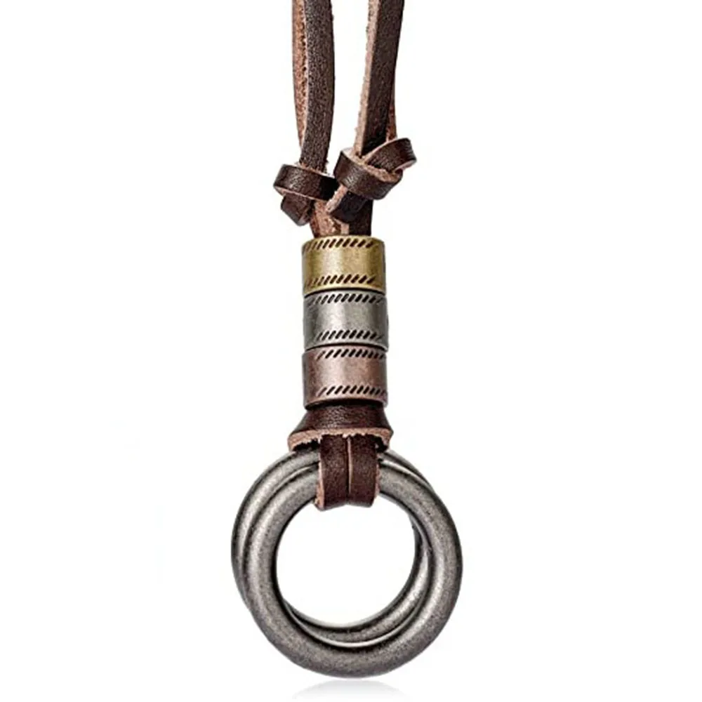 بوهو خمر الرجال قلادة قابل للتعديل جلد طبيعي قلادة...