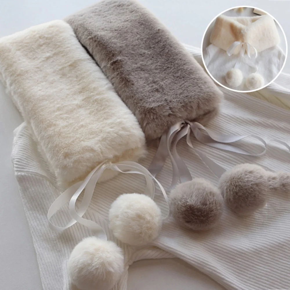 

Fluffy Soft Hairball Women's Scarf Winter Faux Rabbit Fur False Collar Plush Ball Neck Warmer Shawl Outdoor Scarf Women Luxury