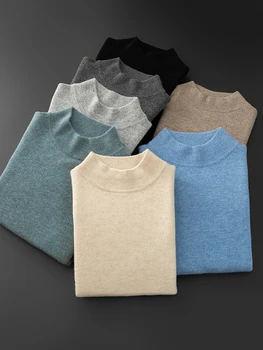 Unibody da uomo senza cuciture lavorato a maglia collo alto 100% maglioni di lana pullover di base sottili maglioni di pura lana 2024 autunno inverno hot top 1