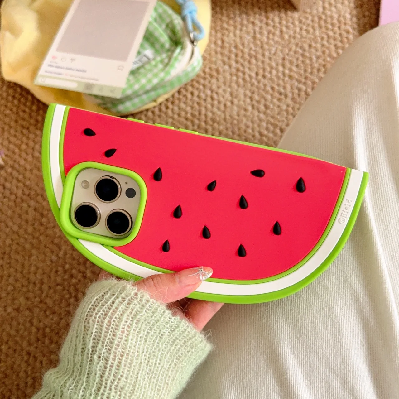 Cooling Watermelon 3D Soft Silicone Phone Case - Funny Protective Back Cover, Durable and Stylish