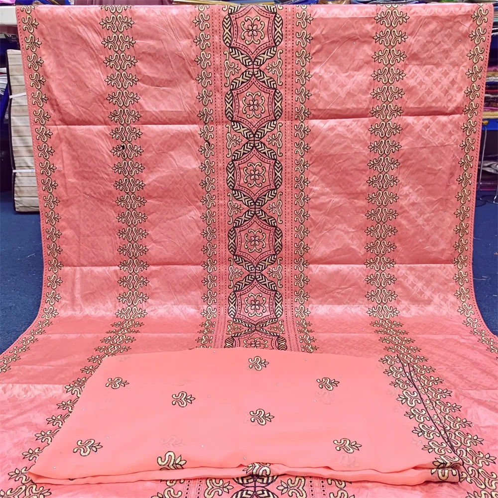 

2023 новый дизайн Австрийское качество базин богатая ткань персик Гвинея парча ткань 100% хлопок Shadda мягкая для платья