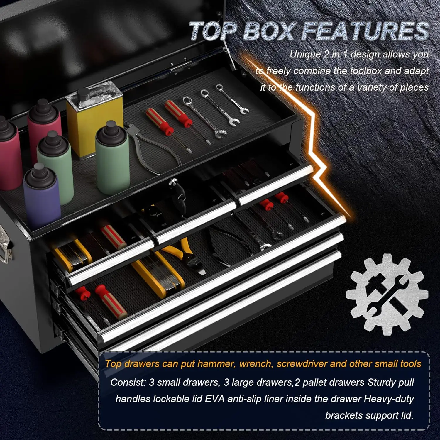 8-Drawer High Capacity Rolling Tool Chest Detachable Tool Box with Lock Movable Tool Chest Chest with Wheels Heavy 4