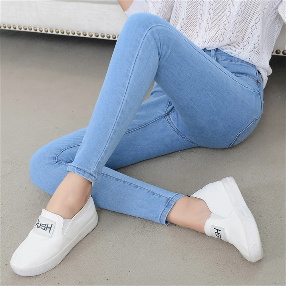 Women Elastic High Waist Jeans Fleece Stretch Comfortable Velvet Lined Baggy Trousers Winter Thickening Mom Harem Denim Pants