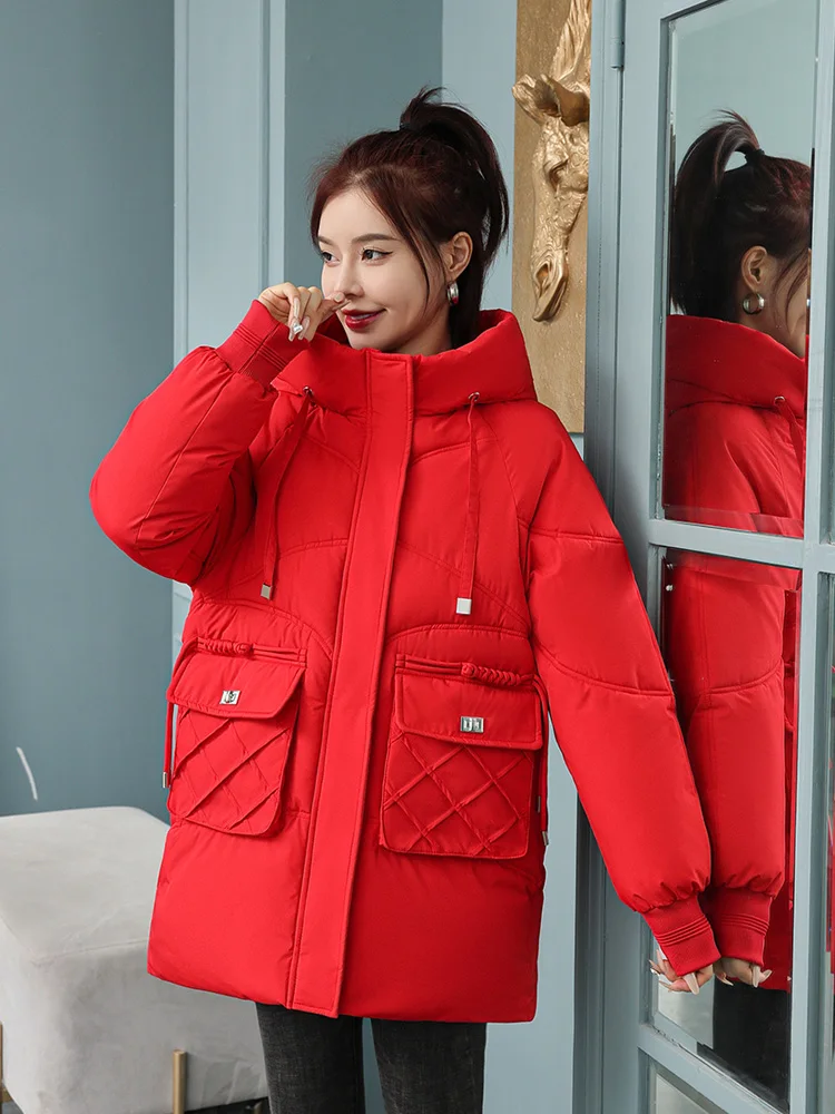 Vielleicht 2023 New Solid Winter Women Coat Oversized Parkas Jackets Casual Thick Warm Hooded Coat Female Winter Jacket Outwear