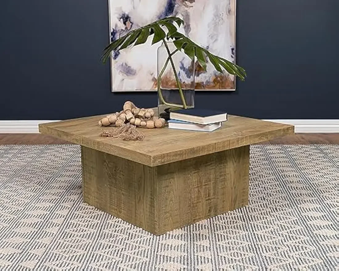 Zetta Square Cocktail Living Room Coffee Table Engineered Eco-Friendly Look Laminate Veneer Rustic Farmhouse Mango Brown 708068 6