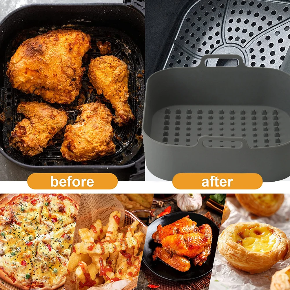 2pcs Silicone Air Fryers Basket Heat-insulation Cooking Plate Fried Pizza Chicken Eco-friendly Gadgets for Home Kitchen Cooking