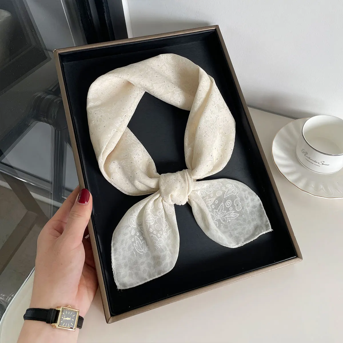 Luxury Silk Shawl Square Scarf for Women Satin Fashion Print Hijab Wraps Neckerchief Female Hair Bands Ribbon Headband Bandana