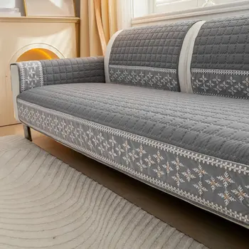 1pc Waffle Quilting Copridivano antiscivolo per quattro stagioni con decorazione in pizzo fiocco di neve, Copridivano Coperta Soggiorno moderno 1