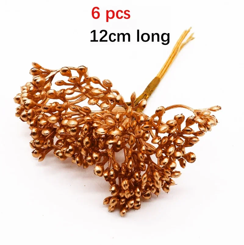 6/10/12/20/24/200pcs Gold Mixed Hybrid Flower Cherry Stamen Berries Bundle DIY Cake Christmas Wedding Gift Box Wreaths Decor