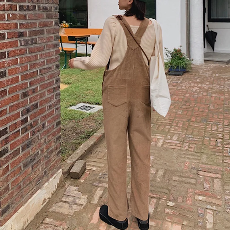 Corduroy Solid Color Wide-leg Straight High-waist Overalls Women's Autumn and Winter Street Style Loose Casual Overalls Trousers