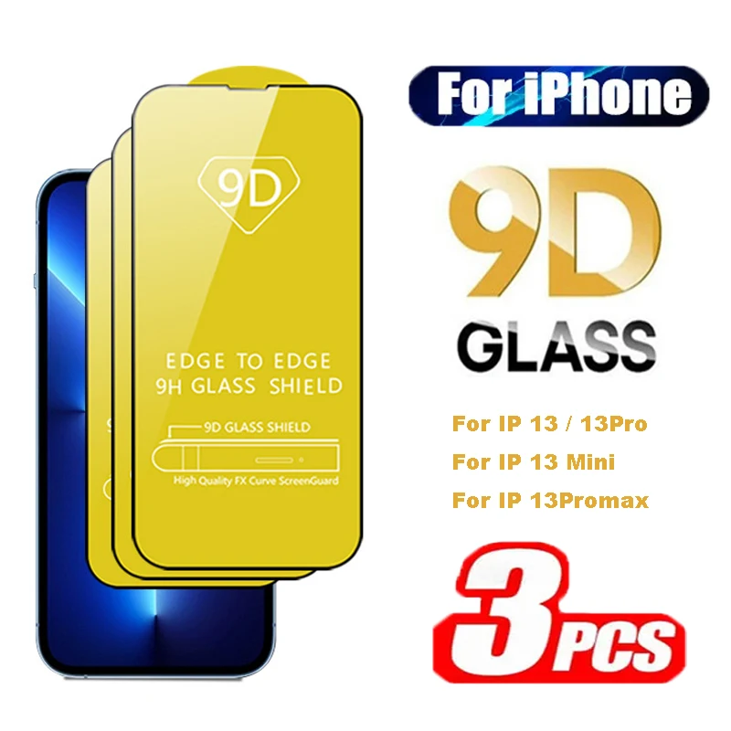 3Pcs 9D Tempered Glass for IPhone 13 Mini Screen Protectors for IPhone 13 Pro Max Glass Films цена и фото
