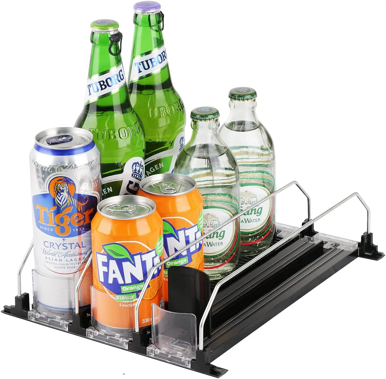 

Beverage Can Organizer Pusher Glide Rack Cola Pop Soda Beer Can Water Bottle Storage Dispenser for Refrigerator