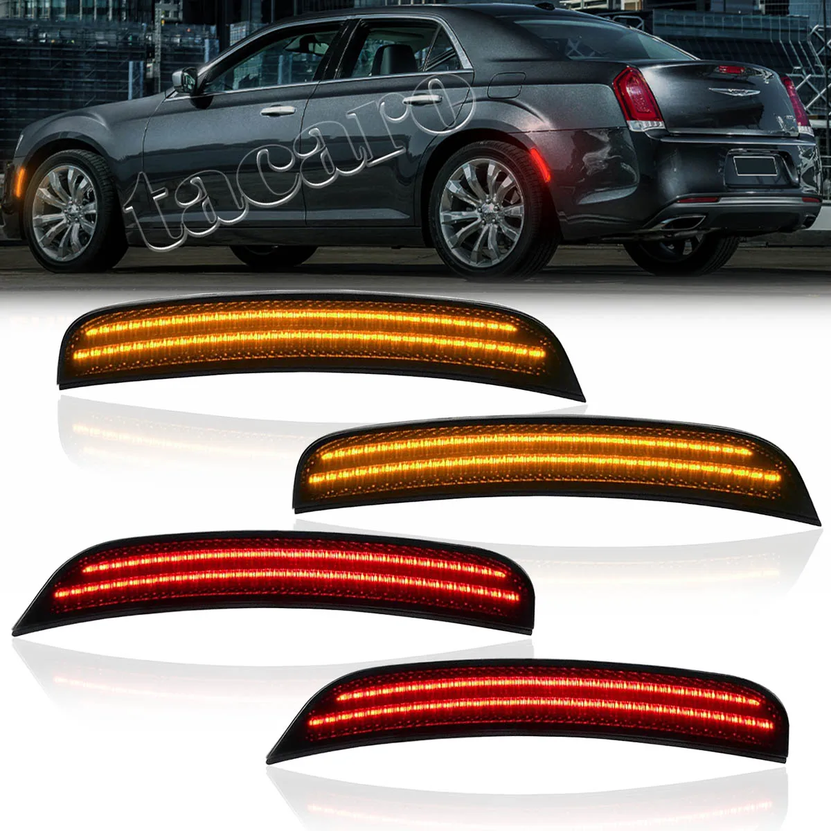 Smoked LED Front Rear Side Marker Light Set For 2015-2023 Chrysler 300 300C 300S