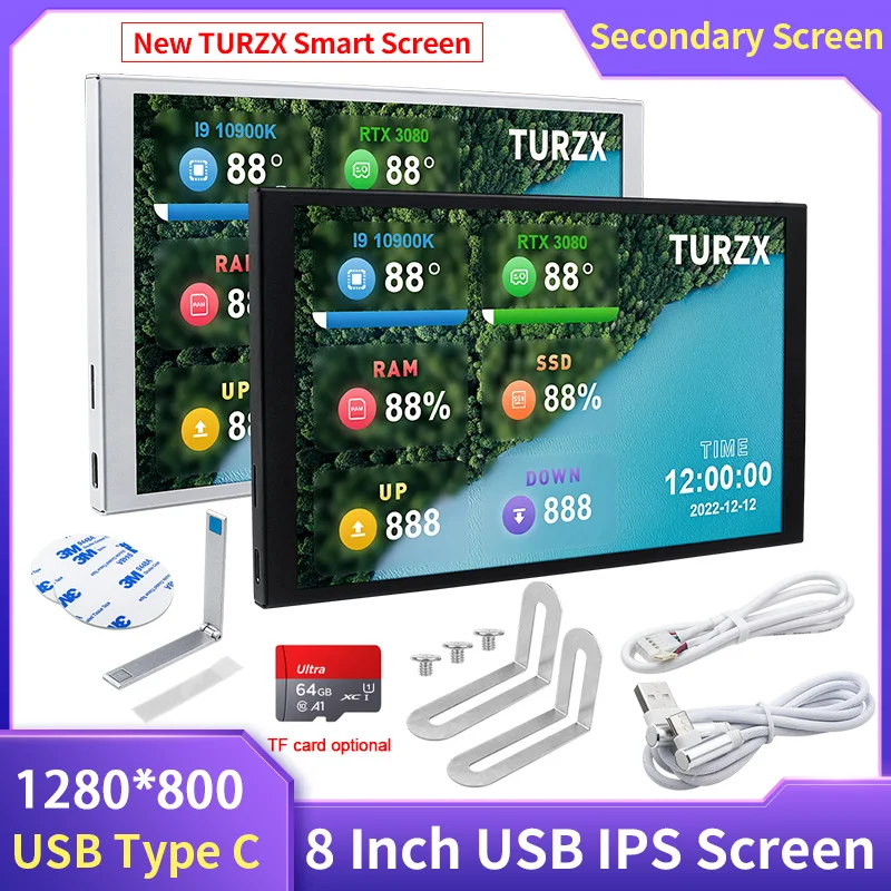 TURZX 8 Inch Secondary Screen 1280x800 IPS Smart LCD CPU GPU