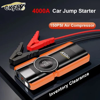 GKFLY Jump Starter Pompa 4 in 1 Compressore d'aria 4000A Power Bank 12V Gonfiatore digitale per pneumatici 150PSI Batteria di emergenza Booster
