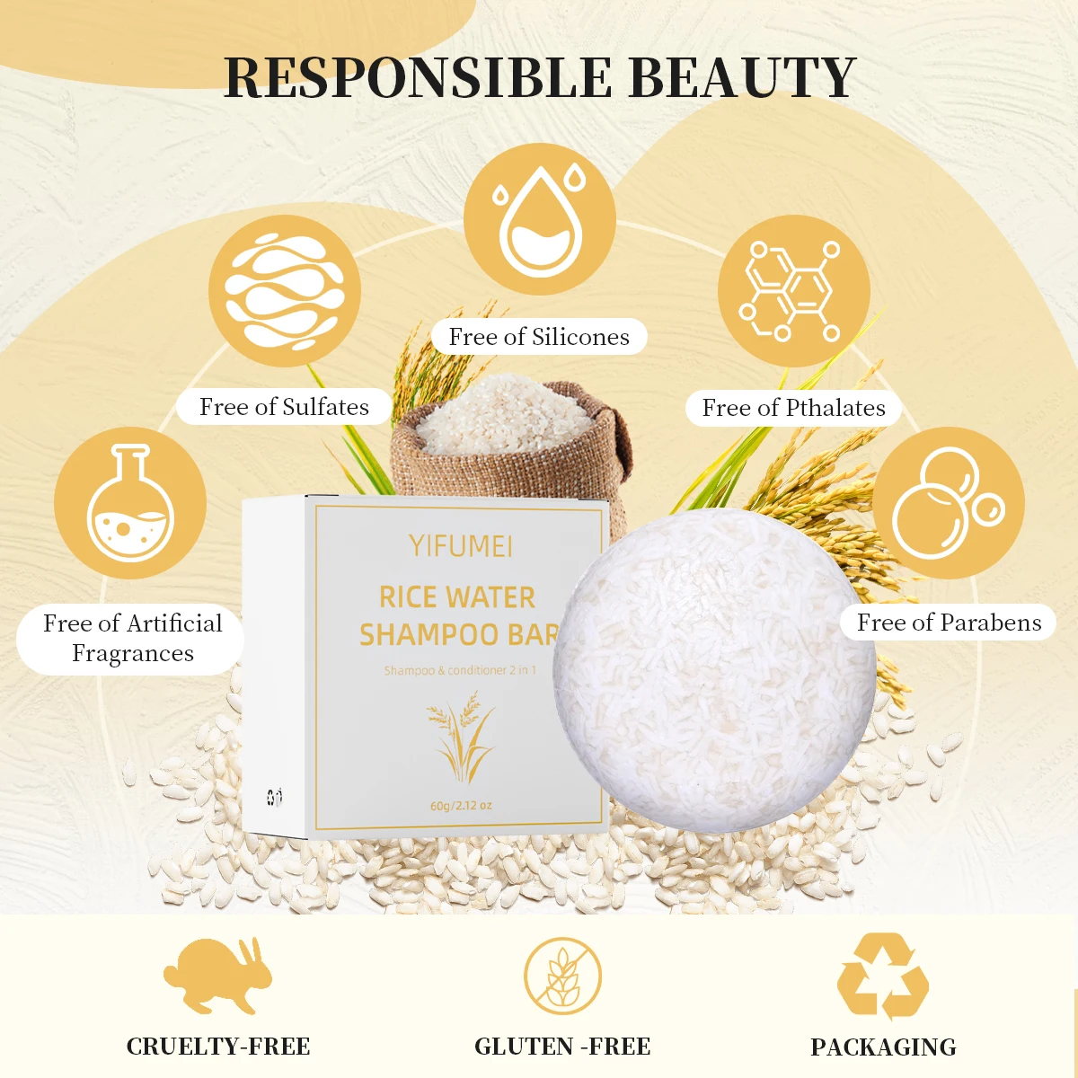 Rice Soap Shampoo Handcrafted Natural Ingredients Rice Water Soap Shampoo Bar for Hair Growth Straight Curly Wavy Care