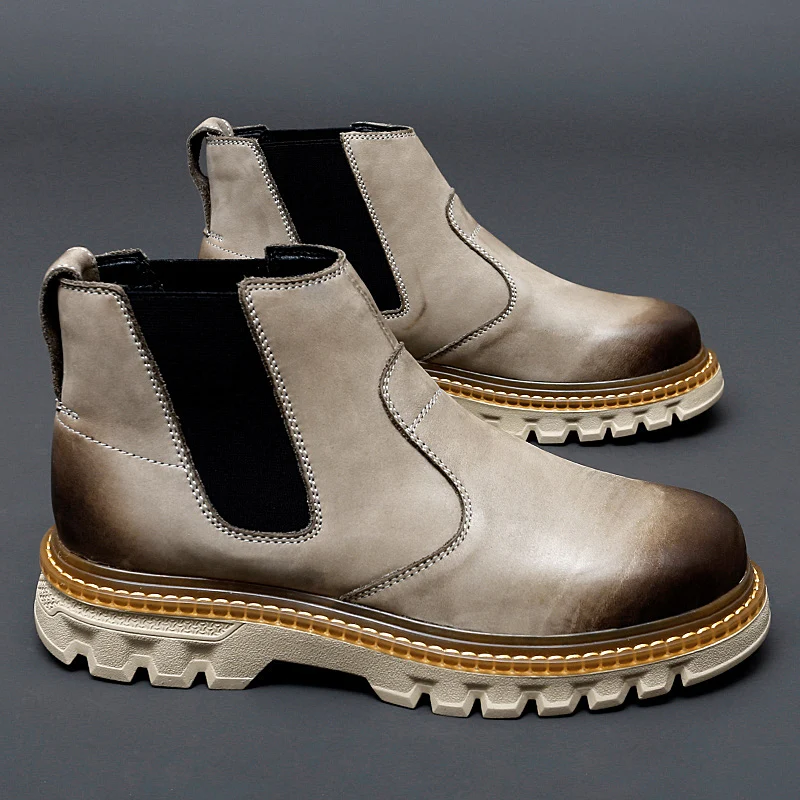 

Мужские Нескользящие кожаные износостойкие винтажные Повседневные Дышащие Модные уличные ботинки с высоким верхом на платформе весна-осень