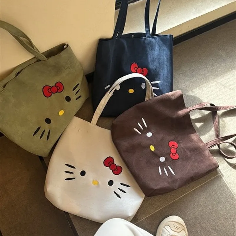Kitty Anime Crossbody Bag New Cute Embroidery Kawaii Large Capacity Shoulder Bag Girl All-Match Tote Bag Student