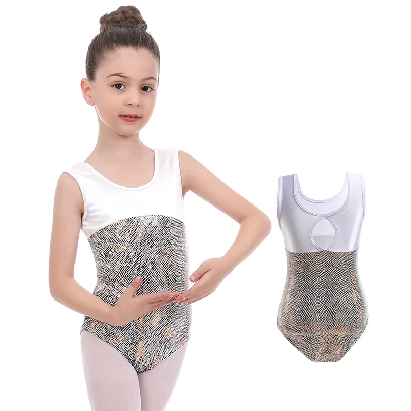 3-12 Yesr Leotards Girls Dress Dance Clothes Fashionable Bronzing Splicing Gymnastic Exercise Bodysuit