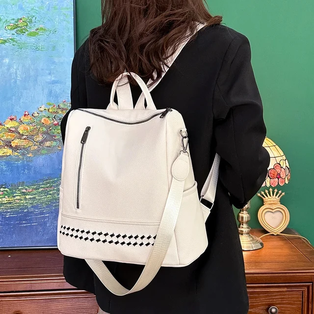 Women Casual Backpacks Soft Leather Zipper Backpack Shoulder