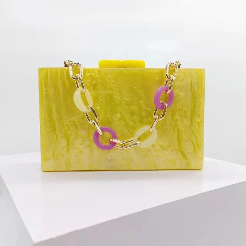New Crossbody Bag Acrylic Pearlescent Shoulder Bags Clutch Dinner Yellow Luxury Leisure Chain Red Purse Women Evening Bag