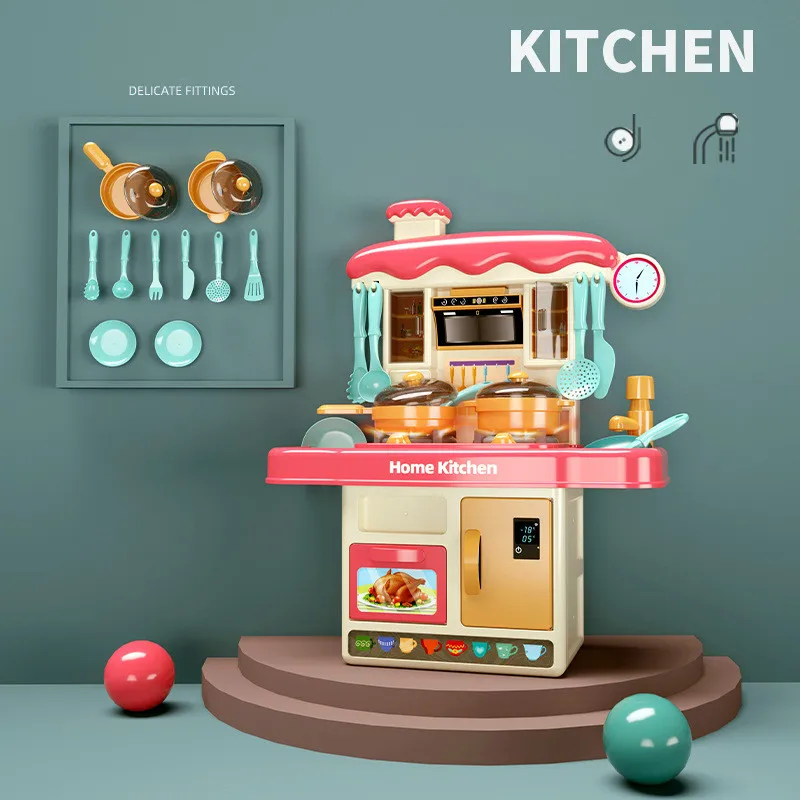 

43cm Children Play House Simulation Sound And Light Kitchen Toy Set Cooking For Boys And Girls Parentchild Interactive Game Gift