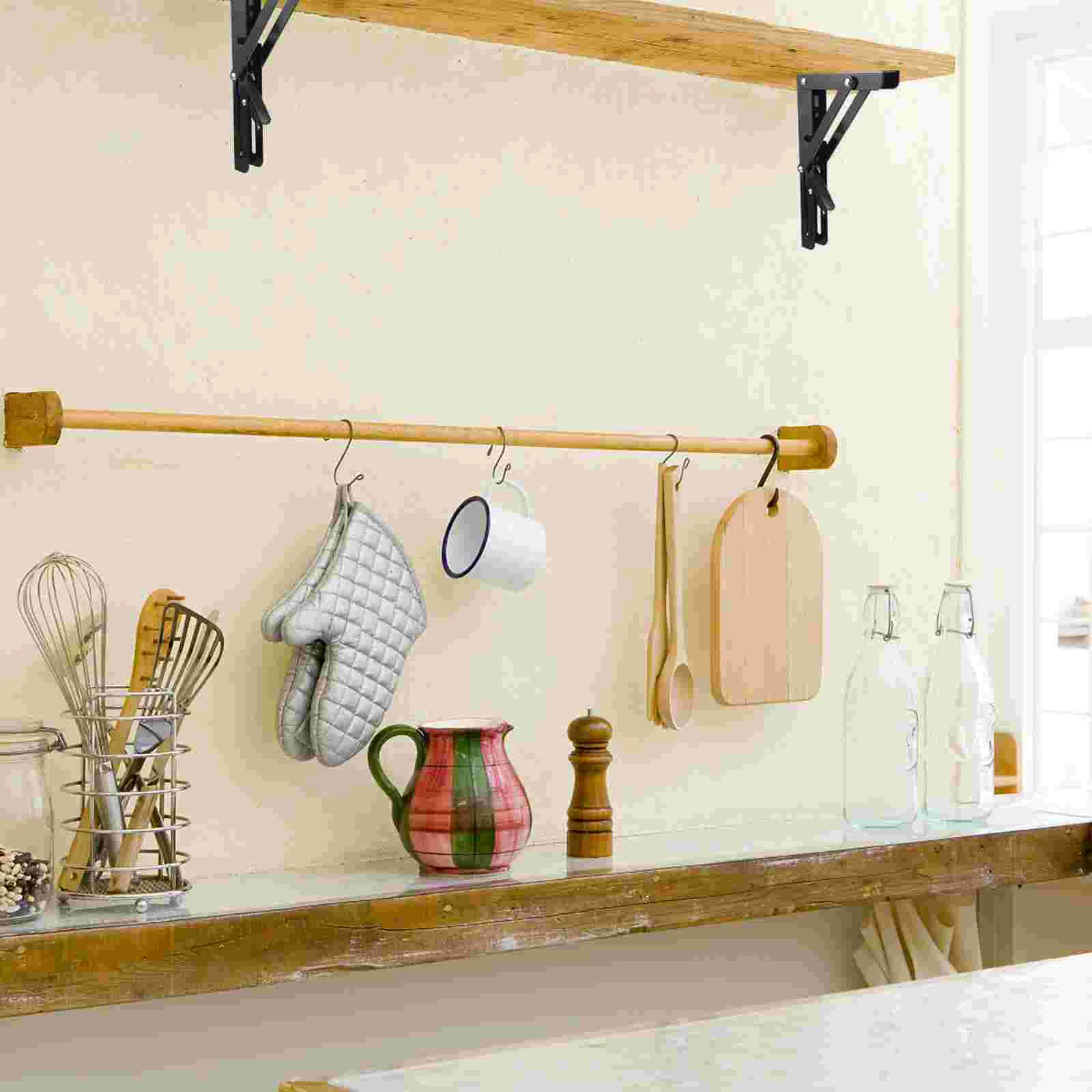 

2 Pcs Tripod Metal Shelf Shaped Brackets Triangle Wall-mounted Stainless Steel Folding Supports Collapsible Heavy Duty