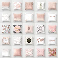 Nordic Style Pink Pillow Marble Geometric Series Waist Rest  Cover Sofa Cushion  with Removable 1