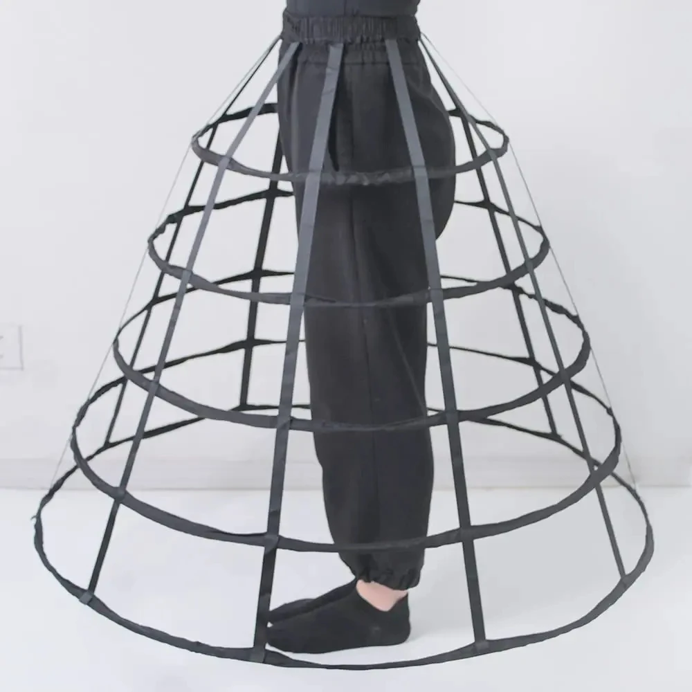 Woman Black Lolita 5 Hoops Waistband Hollow Cage Crinoline Petticoats Skirt Floor Length Underskirt for Ball Gown Wedding petticoat skirt petticoat underskirt wedding underskirt lolita petticoat wedding petticoat