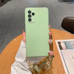 Crossbody Lanyard Liquid Silicone Phone Case with Necklace Strap Cord - A56 5G (YTBGS Green)
