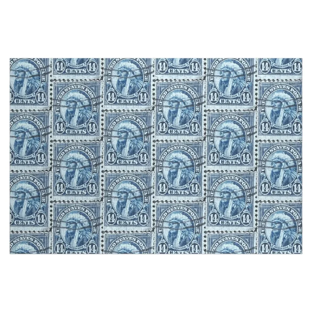 American Indian Vintage Postage Stamp Jigsaw Puzzle Customizable Child Gift Custom Wooden Gift Puzzle