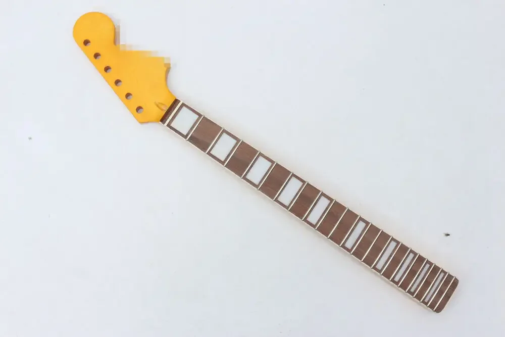 

22 Fret Guitar Neck Maple+Rosewood Fretboard 24 Inch Short Scale Block Inlay Bolt on Heel Back Strip Yellow Paint