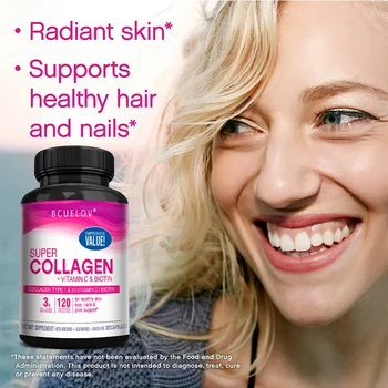 Collagen + Vitamin C plus Biotin, Anti-Aging Support, Antioxidant, Brightener, Skin, Hair & Nails Supplement, 120 Capsules 2