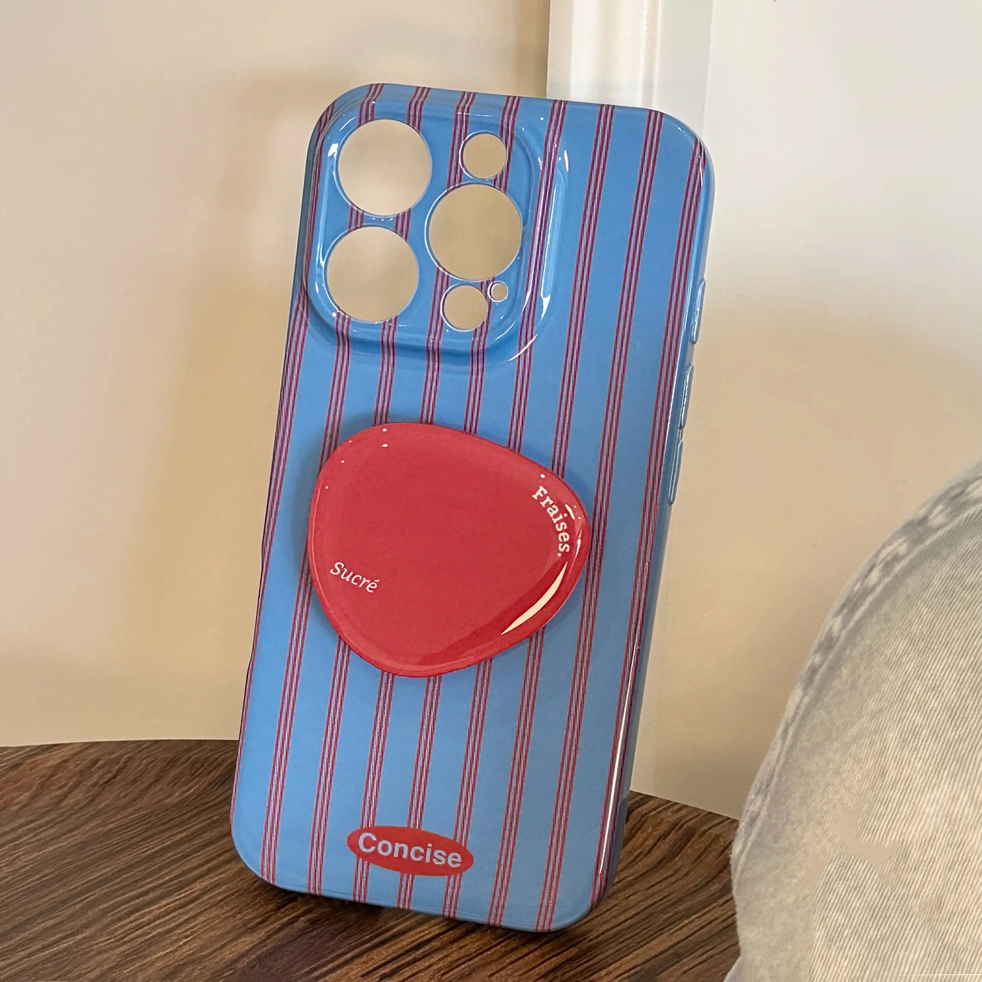 Retro Style Red Blue Striped Phone Case with Bracket - Shockproof Cover