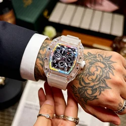 Men's High - End Transparent Quartz Rainbow Dial Watch - Trendy Waterproof Luxury Sports Timepiece (WHITE)