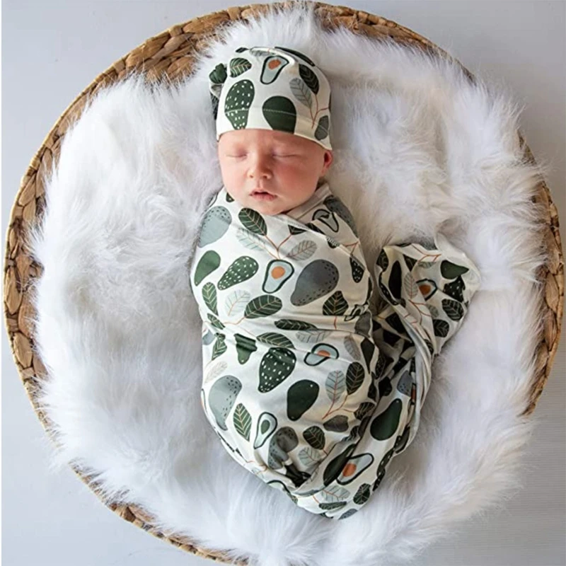 3pcs/set Floral Baby Blanket+Turban Beanie Cap+Headband Baby Girls Boys Swaddle Wrap Blanket Newborn Photography Props