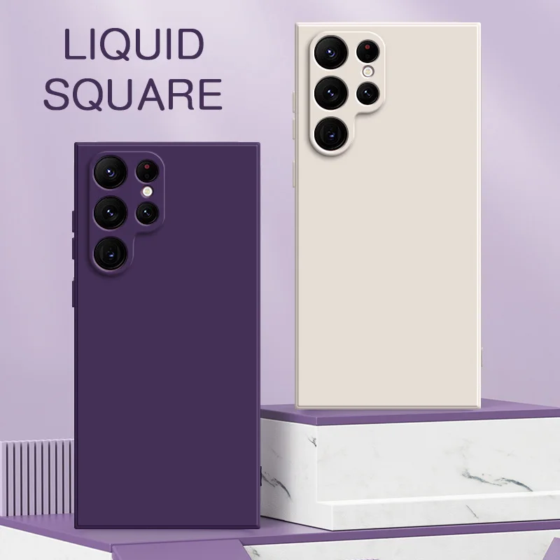 Square Liquid Silicone Case Samsung Galaxy S24 S23 S22 Ultra S21 S20 FE Plus A52 S25 Camera Protection Soft Candy Case Cover