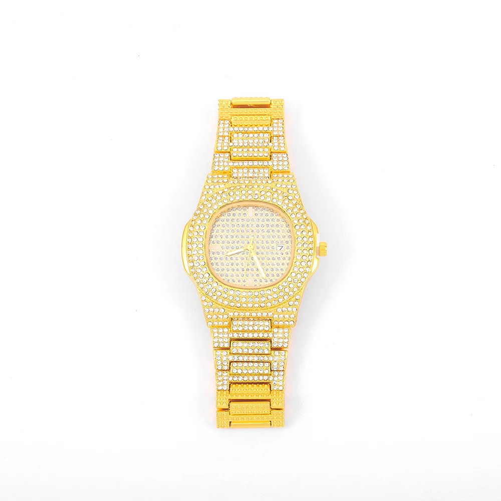 S5dfb831b58574086af23c2f41b5de065o Men Women Hip Hop 16mm Iced Out Shiny Cuban Chain Necklace+Bracelet Set With Variety of Styles Personality Rhinestone Watch Mallzona