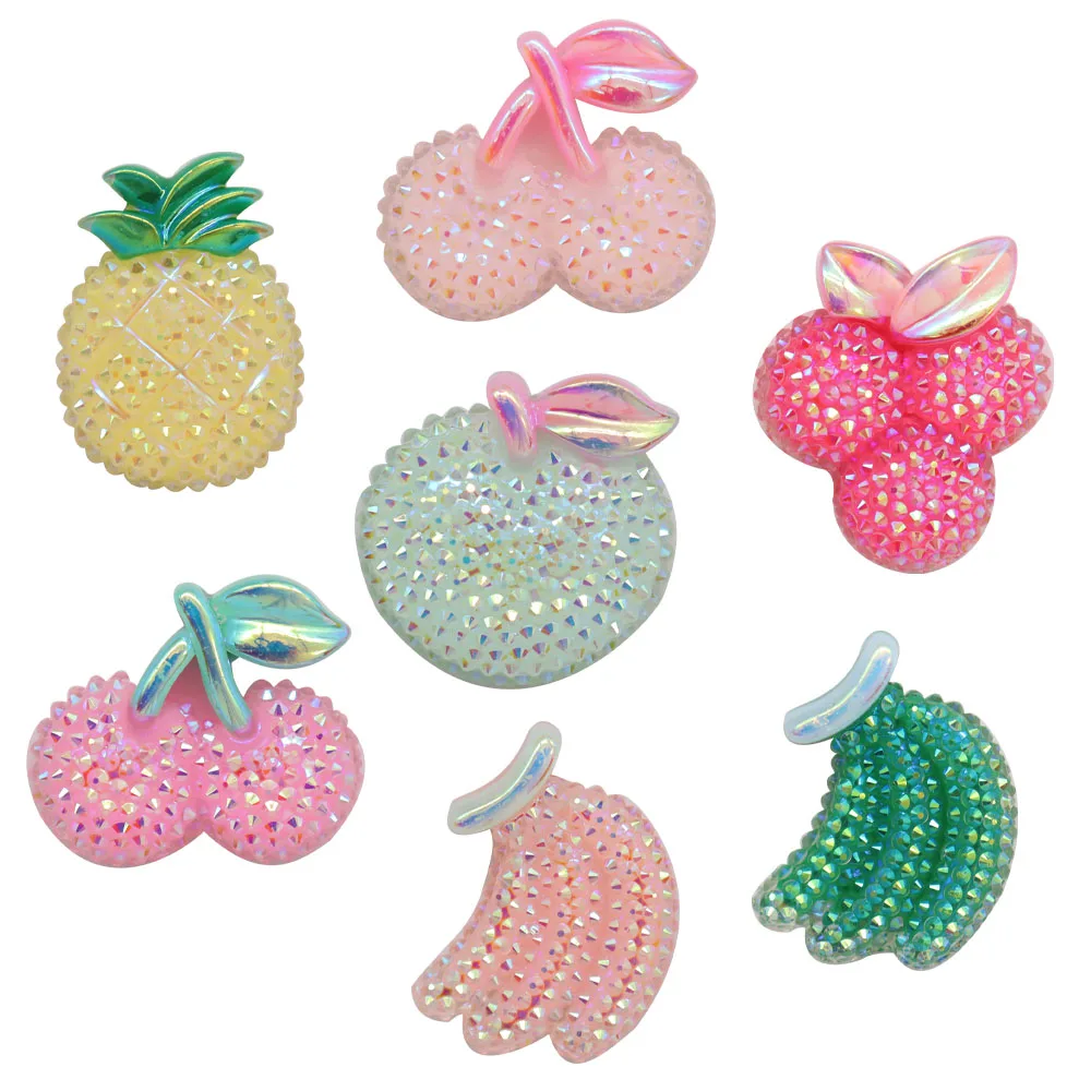 

Mix 50PCS Resin Cute Cartoon Fridge Magnets Kawaii Colorful Glitter Pineapple Cherry Grape Apple Grape Refrigerator Magnets Gift