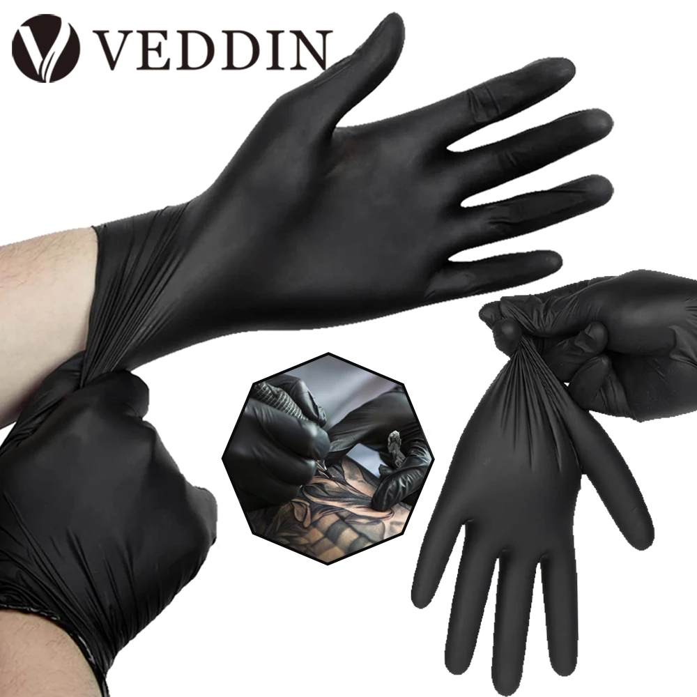 Lot de 50 gants jetables en latex taille M couleur beige, emballage ouvert montrant les gants empilés.