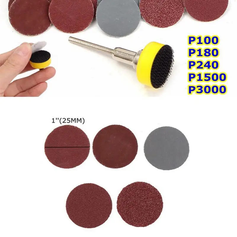 100PCS 1inch 25mm Sanding Discs Pad Dremel Rotary Abrasive Tool 100-3000 Grit Abrasive Polishing Pad Kit Sandpapers Accessories