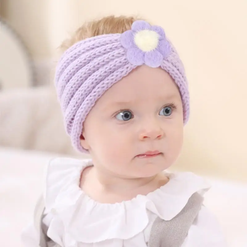 Baby Wool Hairband Elastic Plush Flower Headband Winter Warm Wide