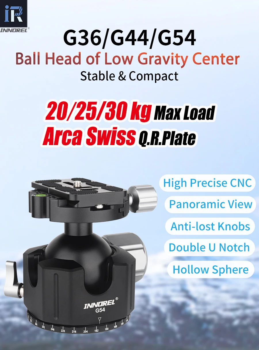 G54/G44/G36 Professional Tripod Head Low Center Gravity Panoramic Ball Head Doub