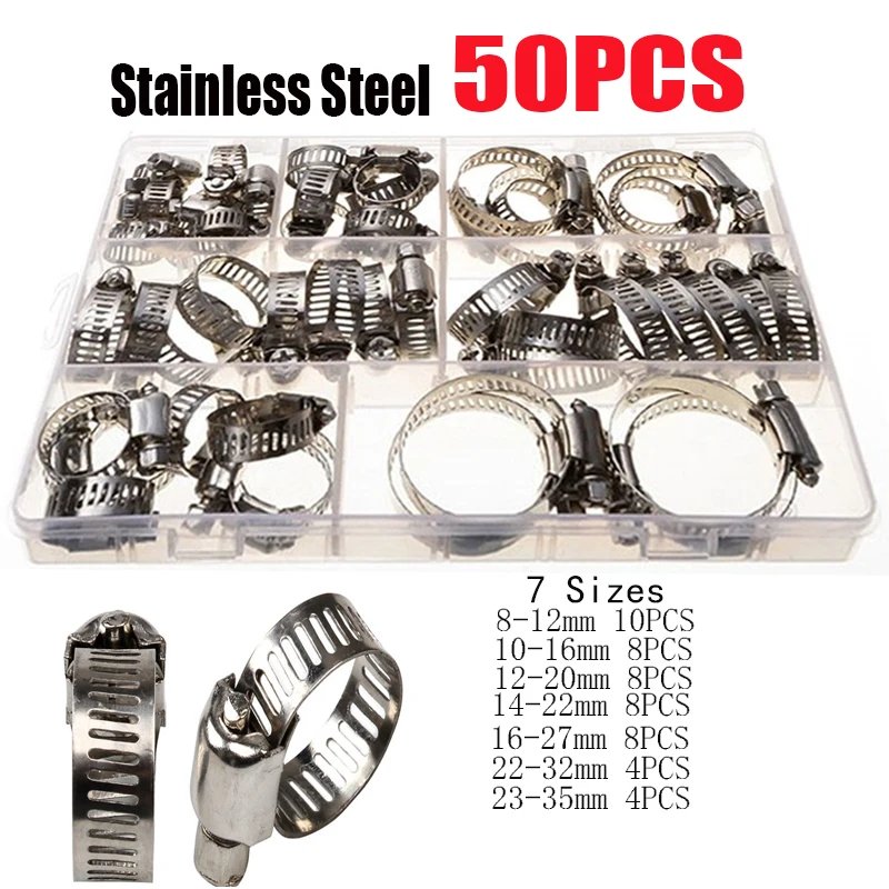 V skříňka 50/60/90pcs nerez ocel obruč skoba hadicové skoba 8mm-44mm automobilové dýmka hadicové skoba trubice klip hardware