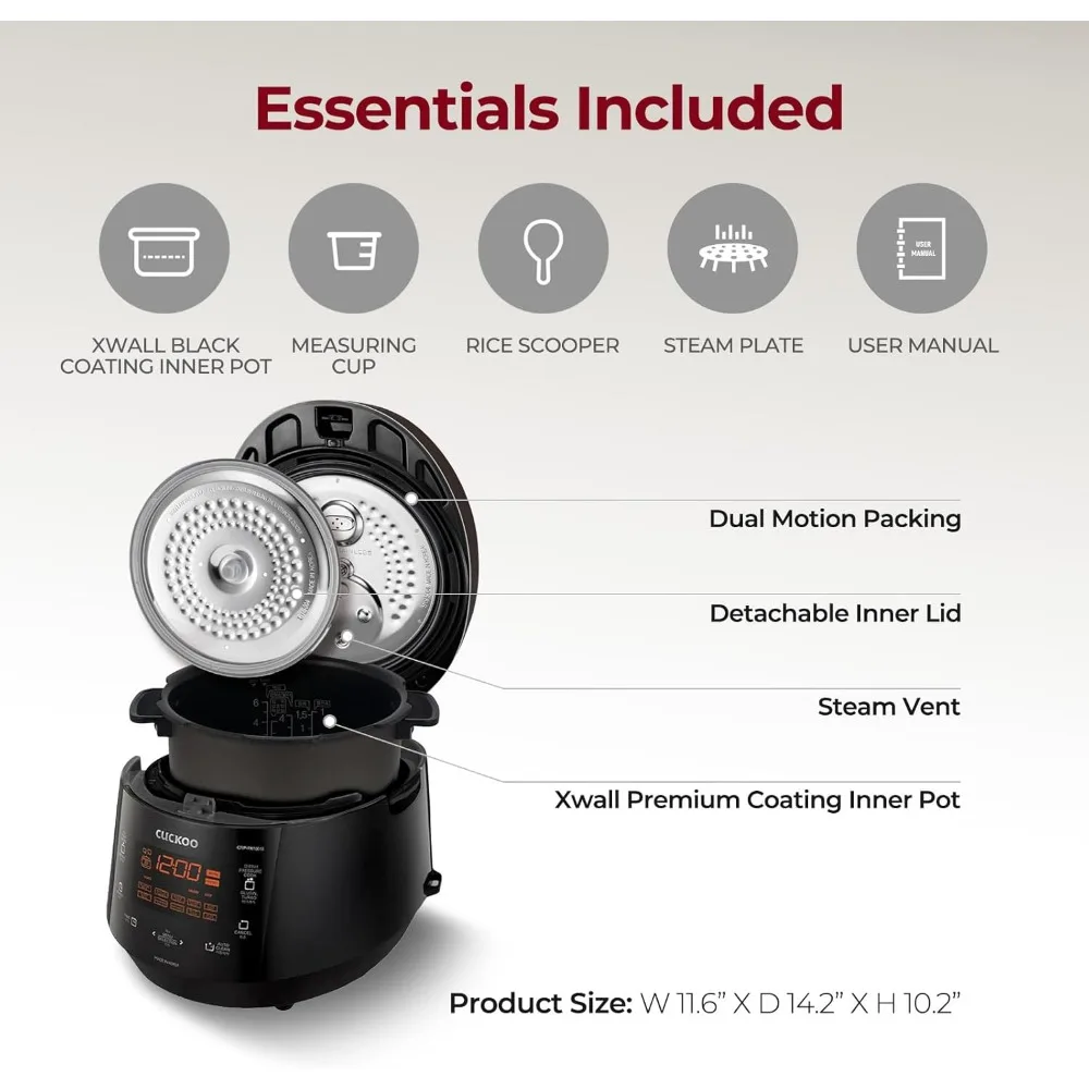 High 6 Cup Electric Heating Pressure Rice Cooker & Warmer &ndash; 12 Built-in Programs Including Glutinous (White), Mixed, Brown