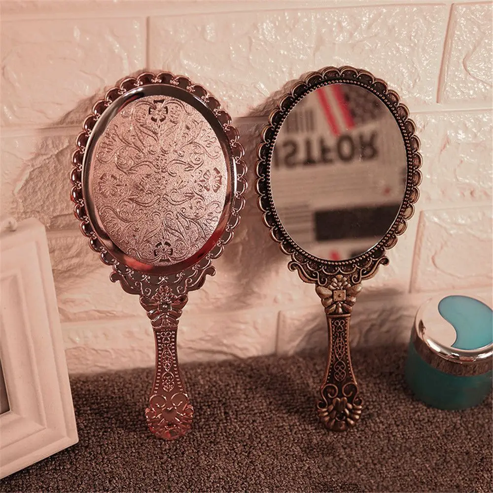Retro Carved Makeup Mirror Portable Handheld Makeup Vanity Mirror Hand SPA Salon Compact Women Cosmetic Mirrors