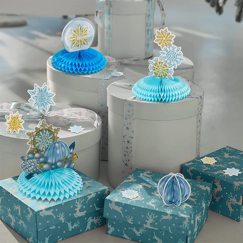 6Pcs Gold Blue White Snowflake Centerpieces Christmas Table