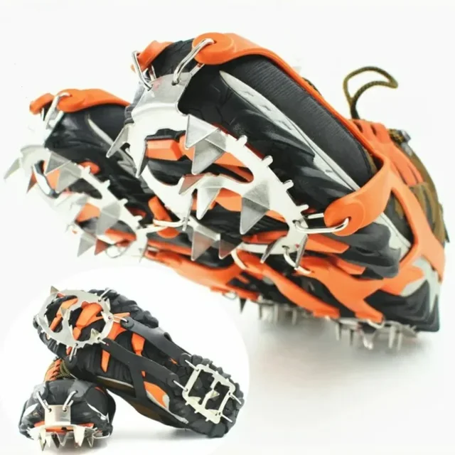 1Pair Professional Climbing Crampons 18 Studs Anti-Skid Ice Snow Walking Shoes Spike Grip Winter Outdoor Equipment Camping Gear 1