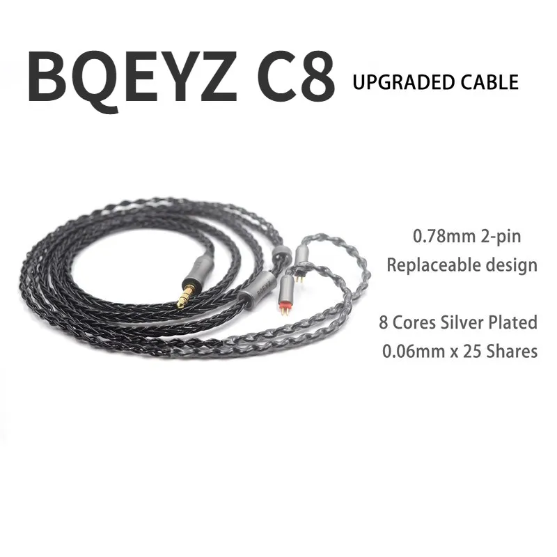 

Модернизированный посеребренный медный кабель BQEYZ C8, 3,5 дюйма, 2,5 мм, штекер для ушного монитора 0,78 мм, сбалансированный сменный hi-fi провод mmcx