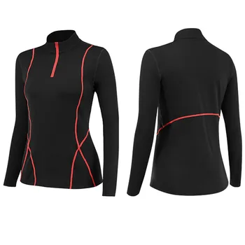 Women's Winter Plush Fitness Running Yoga Suit Long Sleeve Elastic Tight Stand Sports Sweatshirt Top Front Zip Athletic Pullover 3